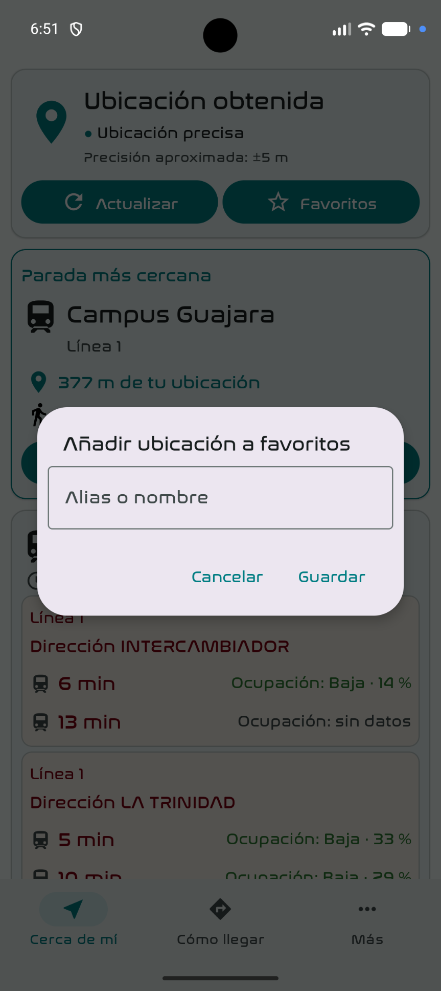 Próximos tranvías por dirección