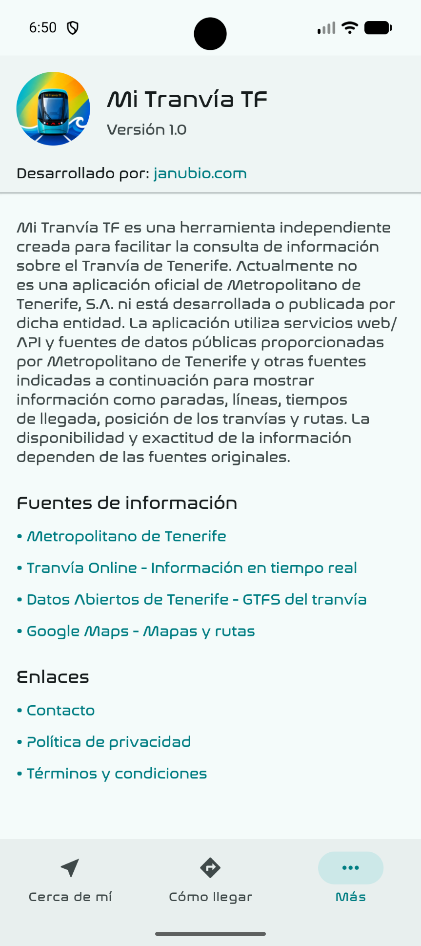 Información de la aplicación